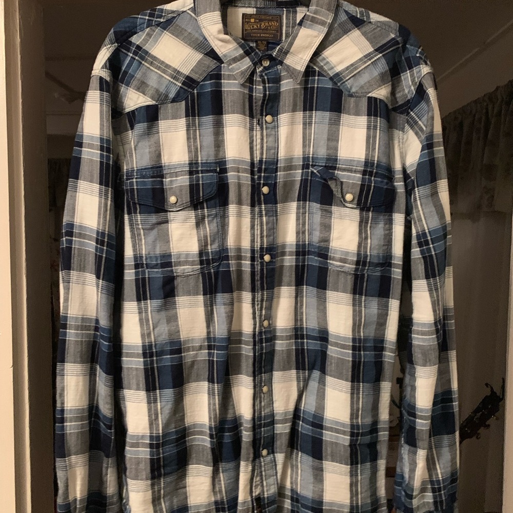 Lucky Brand mens XL blue western style flannel shirt